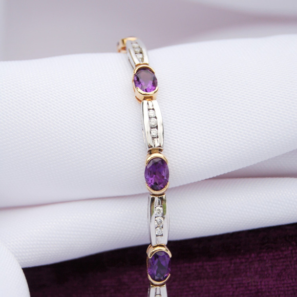 Amethyst White Gold and Diamond Bracelet - Picture 1 of 10